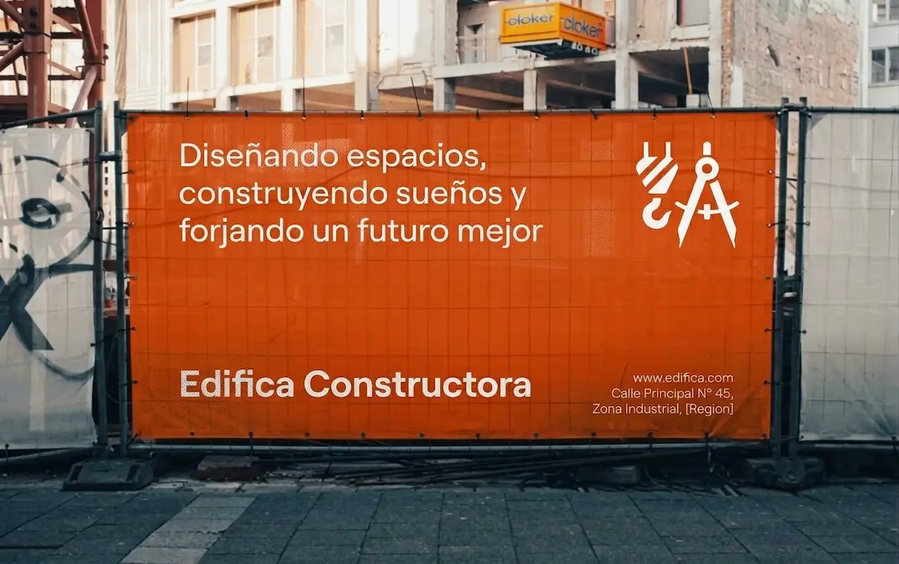 Lona microperforada impresa y colgada en una construcción en Buenos Aires